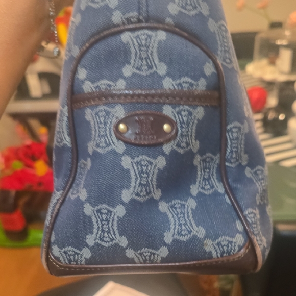 Celine Blue and Brown Satchel with Geometric Pattern AUTHENTIC - Picture 6 of 16